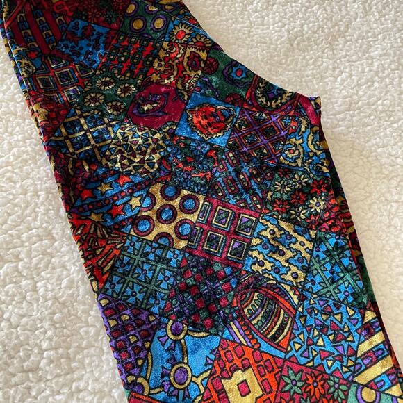 Vintage Ymaginer Patchwork Red Velvet Leggings Made in France 90s Trippy Print - Picture 10 of 12